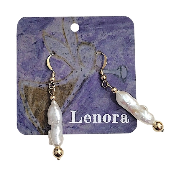 Hand Crafted Biwa Pearl Earrings Stick Goldfilled - Picture 4 of 9